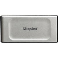 Silver Kingston Technology 500G portable SSD XS2000 with black edges and Kingston logo on the front.