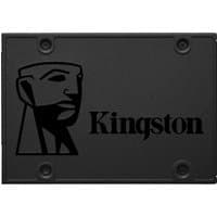 Black Kingston A400 480 GB 2.5" SSD with engraved logo and four corner screw holes.