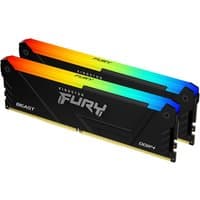 Black Kingston FURY Beast RGB DDR4 RAM kit, 16GB, 3200MT/s, with vibrant multicolor LED lighting on top edge.