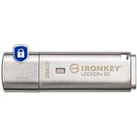 Silver Kingston IronKey 256GB USB drive with AES encryption, featuring a lock icon and LED indicator.