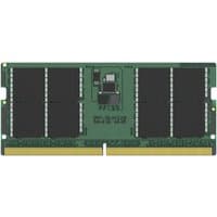 Green Kingston DDR5 memory module with black chips and gold connector edge.