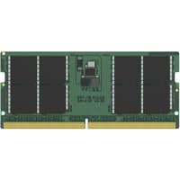 Green Kingston 32GB DDR5 memory module with black chips and gold connectors.