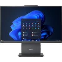 Lenovo ThinkCentre neo 50a 24 Gen 5, black monitor with slim bezels, built-in stand, and Windows interface displayed.