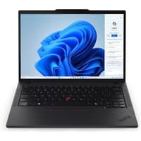 Black Lenovo ThinkPad P14s Gen 5 laptop, 14-inch display, Ryzen 7 Pro, 32GB RAM, 512GB SSD, Windows interface visible.