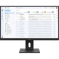 27-inch Lenovo ThinkVision E27-40 monitor with slim bezels, black stand, and screen displaying an email interface.