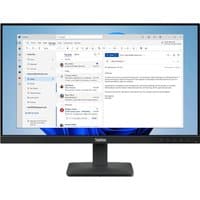 Lenovo ThinkVision S24-4e Monitor with slim black bezel, rectangular base, and vibrant display showing an email interface.