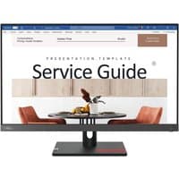 Lenovo ThinkVision S24i-30 monitor, 24-inch IPS display, thin bezels, black stand, displaying a service guide webpage.