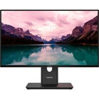 Lenovo ThinkVision T24-40 monitor, 23.8" IPS, Full HD, slim black bezel, sturdy rectangular stand, displaying scenic lake.