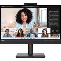 Lenovo ThinkVision T24mv-30 monitor with slim bezels, built-in webcam, and adjustable black stand.
