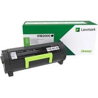 Black Lexmark 51B2000 toner cartridge with green handle, next to branded green and white box.