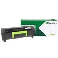 Black Lexmark 56F2000 toner cartridge with green handle, next to green and white Lexmark packaging box.