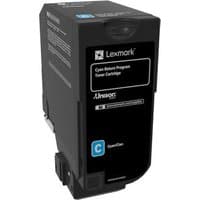 Black Lexmark 74C20C0 original cyan toner cartridge with blue label and Lexmark branding.