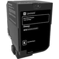 Black Lexmark 74C20K0 toner cartridge with white text and logo on the front, rectangular shape.