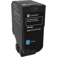 Black Lexmark toner cartridge with cyan label, rectangular shape, and Lexmark branding on the front.