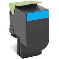 Lexmark 802HC toner cartridge, original cyan, black casing with green handle and blue label.