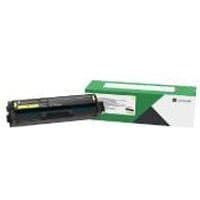 Lexmark C3220Y0 yellow toner cartridge, black casing with yellow label, next to green and white box.