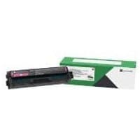 Lexmark C332HM0 magenta toner cartridge, black casing with magenta label, next to green and white box.