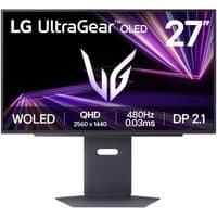 LG 27" UltraGear OLED gaming monitor with 480Hz refresh, QHD resolution, sleek black design, vibrant display graphics