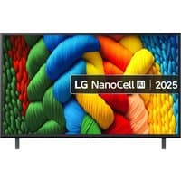 43" LG 4K Ultra HD Smart TV with thin black bezel and vibrant NanoCell display showing colorful braided texture.