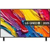55-inch LG QNED Smart TV with vibrant color display, thin black bezel, and QNED AI 2025 branding.
