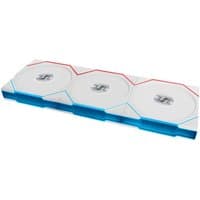 White Lian Li UNI FAN TL 12 cm computer case fan with hexagonal frame and blue accents, featuring three fan blades.