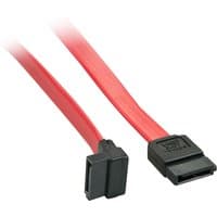 Red Lindy 0.7m SATA III cable with one straight and one 90° angled black connector.