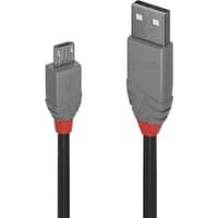 Lindy 2m USB 2.0 Type A to Micro-B cable, gray connectors with red accents, black cable.