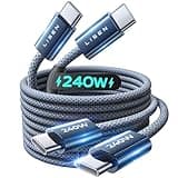 LISEN 240W USB C to USB C cable 2-pack, 2m, nylon braided, blue connectors, fast charging for multiple devices.
