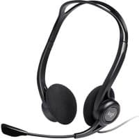 Black Logitech 960 USB headset with adjustable boom mic, padded ear cups, and flexible headband.