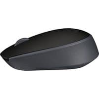 Black and gray Logitech M170 wireless mouse with a sleek, ergonomic design and scroll wheel.