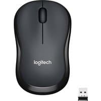 Black Logitech M220 SILENT wireless mouse with USB receiver, sleek design, and silent click buttons.