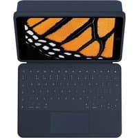 Black Logitech Rugged Combo 3 Touch keyboard case with integrated trackpad and iPad displaying a butterfly wing.