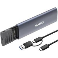 MAIWO tool-free SSD enclosure, sleek gray design, USB-C 3.1 Gen 2, includes two cables, supports NVME/SATA drives.