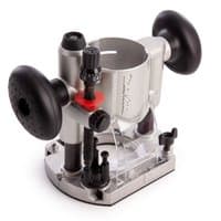 Makita 195563-0 Plunge Base Set, silver with black handles, clear base, and adjustment knobs.