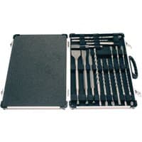 Makita D21200 SDS+ drill bit and chisel set, 17 pieces in a black hard case with organized slots and silver latches.