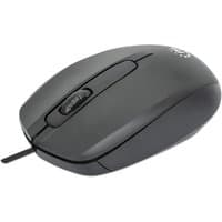 Black Manhattan Comfort II USB wired mouse, 1000dpi, optical, ambidextrous design with three buttons and scroll wheel.