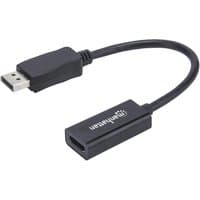 Black Manhattan DisplayPort to HDMI adapter cable, 15cm, male to female, with latch, branded connector.
