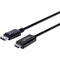 Black Manhattan DisplayPort to HDMI cable, 3m, with latch, supports 4K@60Hz, male to male connectors, non-bi-directional.
