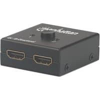 Black Manhattan HDMI switch, 2-port, bi-directional with manual selection knob, compact design, no external power needed.