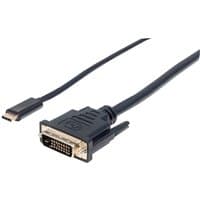 Black Manhattan USB-C to DVI-D cable, 2m, male to female, with a rectangular DVI-D connector and a slim USB-C end.