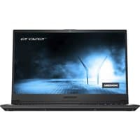 Black MEDION ERAZER Crawler E30 laptop with blue-lit screen, sleek design, and visible branding on the lid.