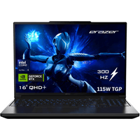 Black MEDION Erazer Major 16X1 laptop with blue backlit keyboard, 16" QHD+ display, and futuristic graphic on screen.