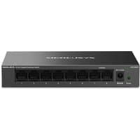 Black Mercusys 8-Port Gigabit Desktop Switch with LED indicators and eight Ethernet ports on the front panel.
