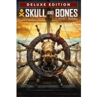 "Microsoft Skull and Bones Premium Edition game cover with pirate ship wheel and ocean backdrop"