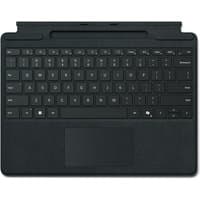Black Microsoft Surface Pro Keyboard with pen storage, full QWERTY layout, and touchpad.