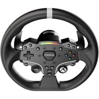 Moza Racing ESX Steering Wheel with black grip, central control panel, colored buttons, and LED indicator strip.