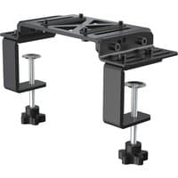 Black Moza Racing Table Clamp with adjustable dual clamps and sturdy metal frame for secure mounting.