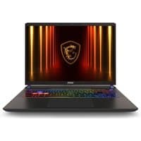 Grey MSI Vector 16 laptop with 16" screen, RGB keyboard, slim design, featuring NVIDIA GeForce RTX 5070 Ti graphics.