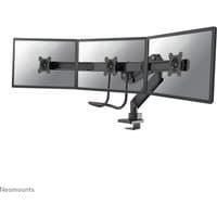 Black Neomounts triple monitor arm with gas spring, Topfix mount, and 180° stop for 17-27" screens.