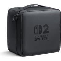 Black Nintendo Switch 2 carrying case with handle, zipper closure, and embossed logo on the front.
